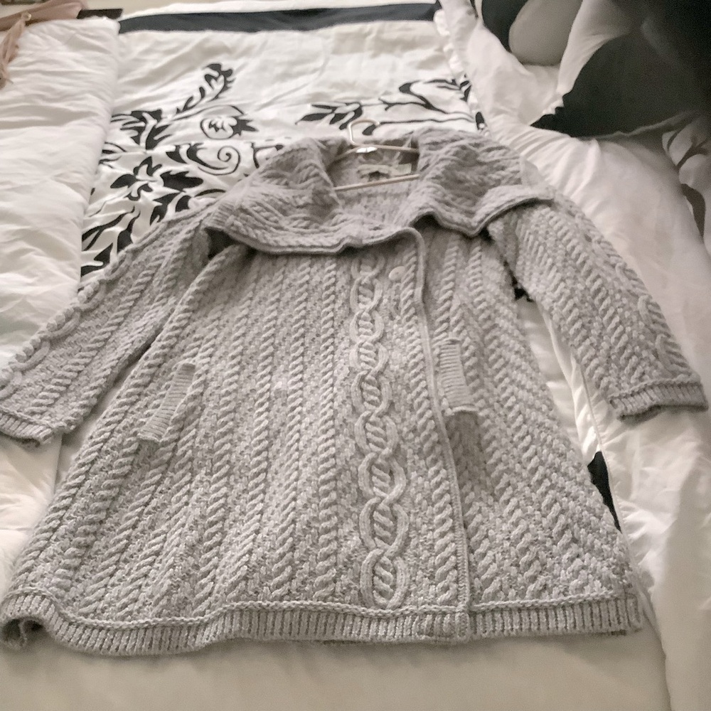 Aran Crafts Gray Cardigan Sweater Cable Knit